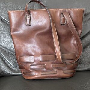 Nine West Brown Woven Bucket Style Shoulder Bag